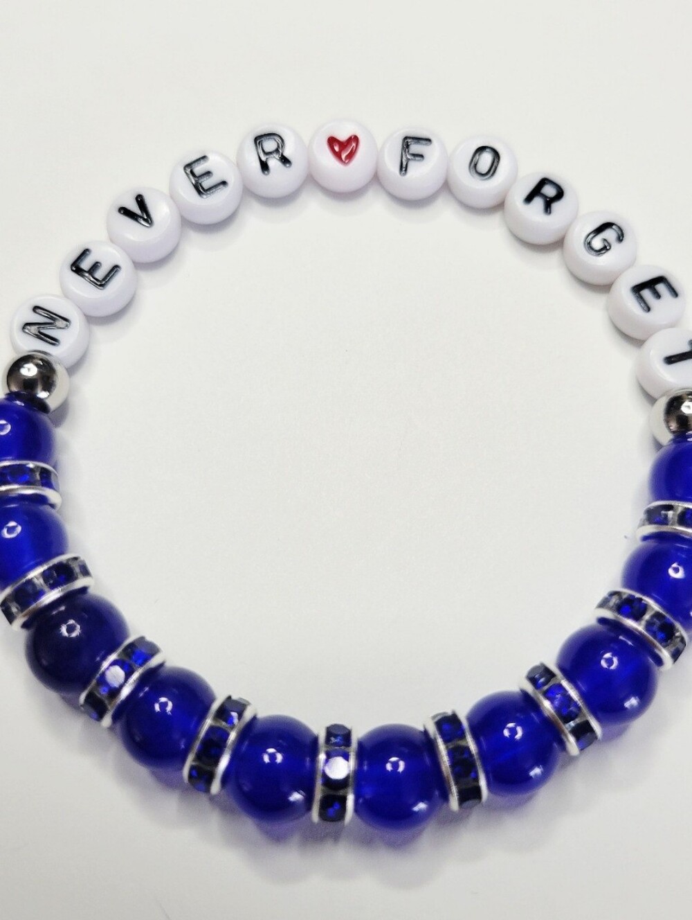NWT #NeverForget Never Forget 9/11 Bracelet Ladies Stretch Glass, Rhinestones